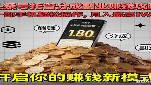 全程托管今日头条，一部手机就可以开干，最高躺赚1W+