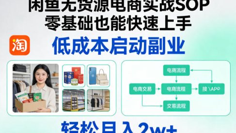 闲鱼无货源电商实战SOP，零基础也能快速上手，低成本启动副业，轻松月入2w+