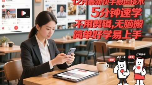 12月最新快手搬运技术，5分钟速学，不用剪辑无脑搬，简单好学易上手