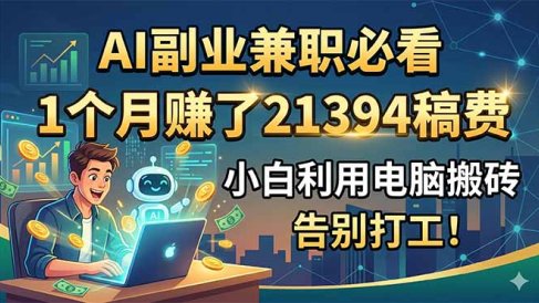 AI副业兼职必看,1个月赚了21394稿费,小白利用电脑搬砖,告别打工!