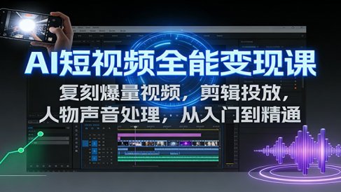 AI短视频全能变现课：复刻爆量视频，剪辑投放，人物声音处理，从入门到精通