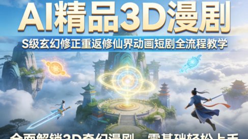 AI精品3D漫剧S级玄幻修正重返修仙界动画短剧全流程教学，全面解锁3D奇幻漫剧，零基础轻松上手