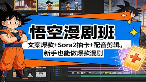 悟空漫剧班：文案爆款+Sora2抽卡+配音剪辑，新手也能做爆款漫剧