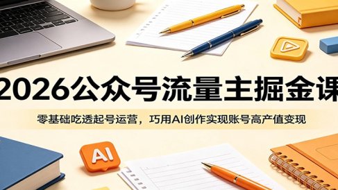 2026公众号流量主掘金课:零基础吃透起号运营,巧用AI创作实现账号高产值变现