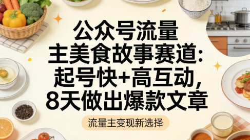 公众号流量主之美食故事赛道，起号快+高互动，8天就能做出爆款文章