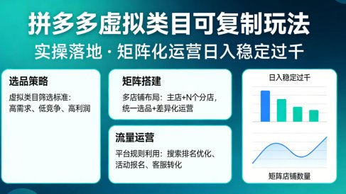 拼多多虚拟类目可复制玩法,实操落地,矩阵化日入稳定过千【揭秘】