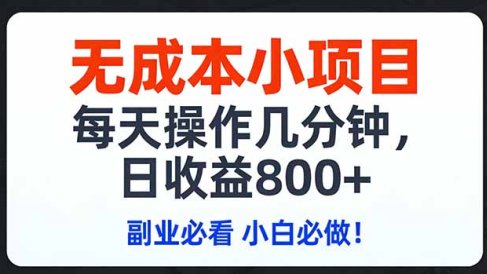 无成本小项目,每天操作几分钟,日收益800+ 副业必看 小白必做!