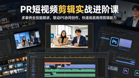 PR短视频剪辑实战进阶课,多案例全技能精讲,联动PS协同创作,快速练就商用剪辑能力