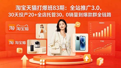 2026淘宝天猫打爆班83期：全站推广3.0，30天投产20+全店托管30，0销量到爆款群全链路
