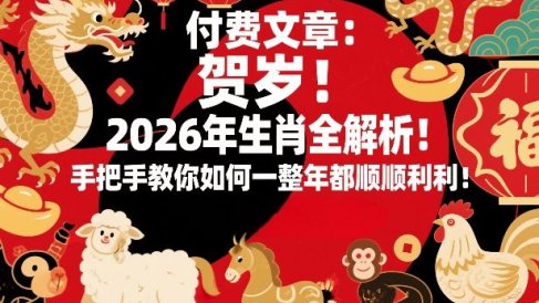付费文章:贺岁!2026年生肖全解析!手把手教你如何一整年都顺顺利利!