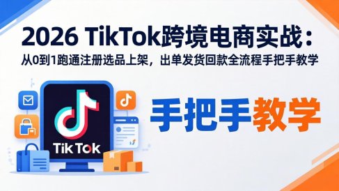 2026TikTok跨境电商实战-更新：从0到1跑通注册选品上架，出单发货回款全流程手把手教学