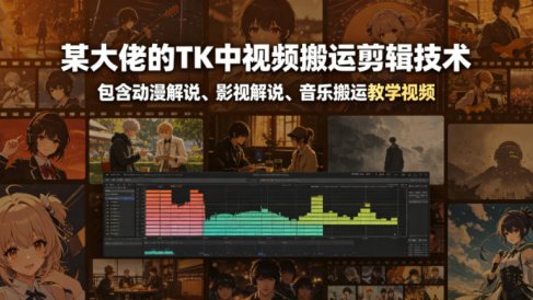 某大佬的TK中视频搬运剪辑技术,包含动漫解说、影视解说、音乐搬运教学视频
