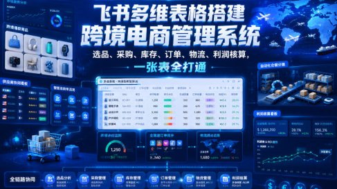 飞书多维表格搭建跨境电商管理系统，选品、采购、库存、订单、物流、利润核算，一张表全打通