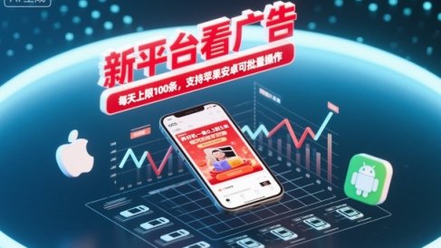 新平台看广告,养好机一条0.3到5米,每天上限100条,支持苹果安卓可批量操作