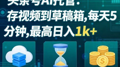 头条号AI托管，我存视频到你草稿箱，每天5分钟，最高日入1k+【揭秘】