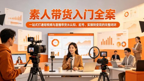 素人带货入门全案，一站式打通短视频与直播带货从认知、起号、实操到变现的完整闭环