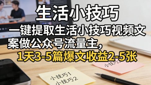 一键提取生活小技巧视频文案做公众号流量主,1天3-5篇爆文收益2-5张