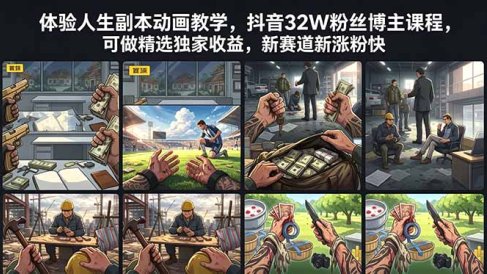 体验人生副本动画教学, 抖音32W粉丝博主课程,可做精选独家收益,新赛道新涨粉快