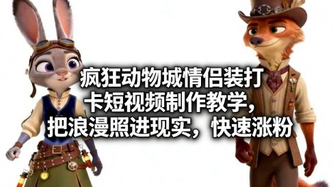 疯狂动物城情侣装打卡短视频制作教学，把浪漫照进现实，快速涨粉