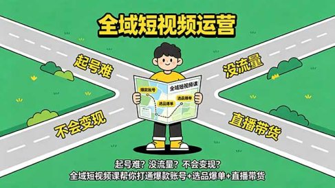 起号难？没流量？不会变现？全域短视频课帮你打通爆款账号+选品爆单+直播带货