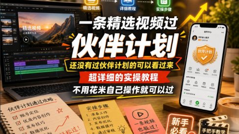 一条精选视频过伙伴计划,还没有过伙伴计划的可以看过来,超详细的实操教程,不用花米自己操作就可以过