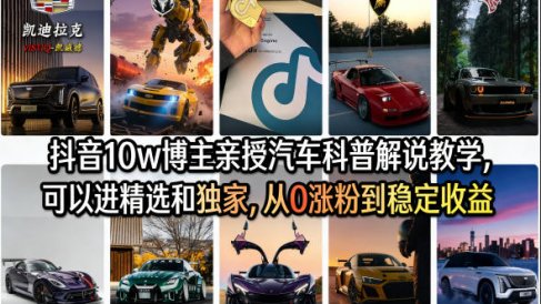 抖音10w博主亲授汽车科普解说教学，可以进精选和独家，从0涨粉到稳定收益(详细视频课程+1T素材)