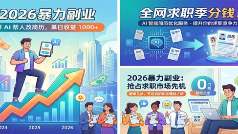 2026暴力副业:靠AI帮人改简历,单日收益1000+,全网求职季分钱