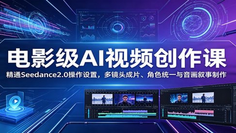 电影级AI视频创作课:精通Seedance2.0操作设置,多镜头成片、角色统一与音画叙事制作