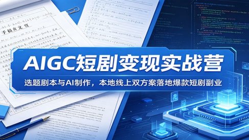 AIGC短剧变现实战营：选题剧本与AI制作，本地线上双方案落地爆款短剧副业