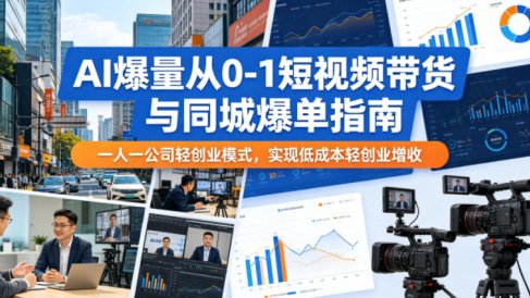 AI爆量从0-1短视频带货与同城爆单指南,一人一公司轻创业模式,实现低成本轻创业增收
