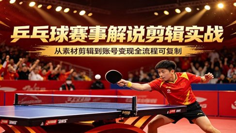 乒乓球赛事解说剪辑实战，从素材剪辑到账号变现全流程可复制
