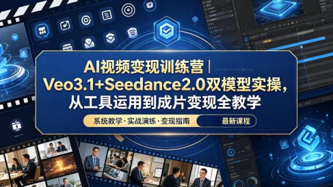 AI视频变现训练营|Veo3.1+Seedance2.0双模型实操,从工具运用到成片变现全教学