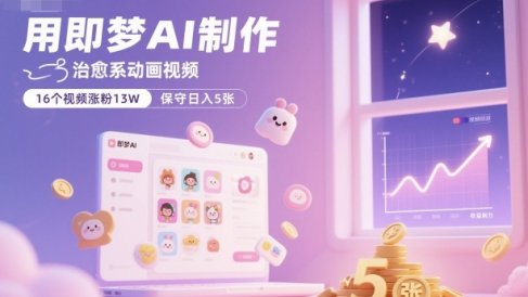 用即梦AI制作治愈系动画视频,16个视频涨粉13W,保守日入5张