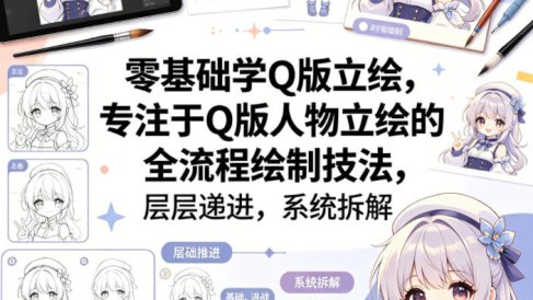 零基础学Q版立绘，专注于Q版人物立绘的全流程绘制技法，层层递进，系统拆解