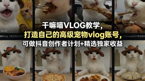 干嘛喵VLOG教学,打造自己的高级宠物vlog账号,可做抖音创作者计划+精选独家收益