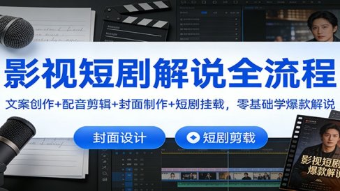 影视短剧解说全流程：文案创作+配音剪辑+封面制作+短剧挂载，零基础学爆款解说