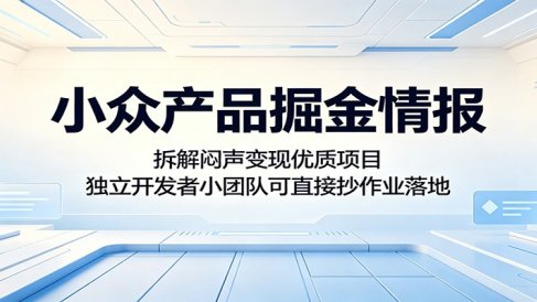 小众产品掘金情报:拆解闷声变现优质项目,独立开发者小团队可直接抄作业落地