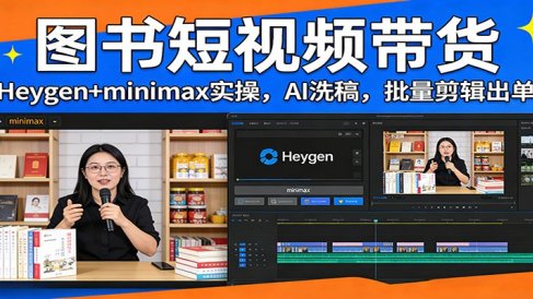 图书短视频带货：Heygen+minimax实操，AI洗稿 ，批量剪辑出单