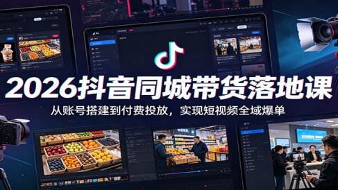 2026抖音同城带货落地课:从账号搭建到付费投放,实现短视频全域爆单