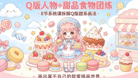 Q版人物+甜品食物团练，8节系统课拆解Q版甜系画法，画出属于自己的甜蜜插画世界