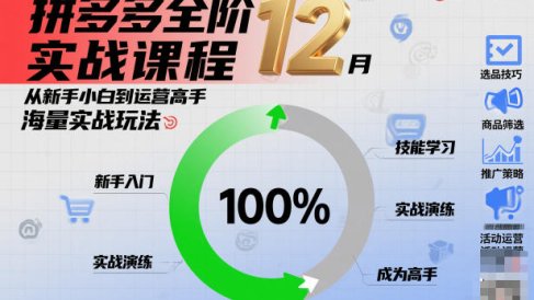 拼多多全阶实战课程12月，从新手小白到运营高手，海量实战玩法