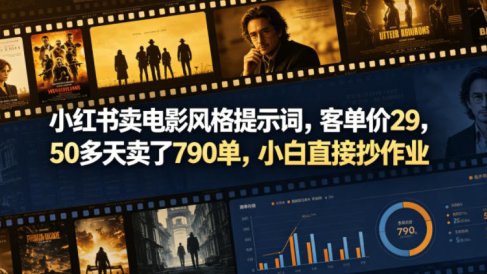 小红书卖电影风格提示词，客单价29，50多天卖了790单，小白直接抄作业！