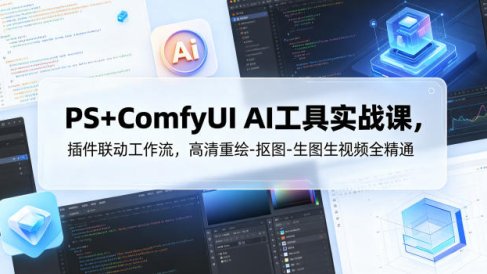 PS+ComfyUI AI工具实战课，插件联动工作流，高清重绘-抠图-生图生视频全精通