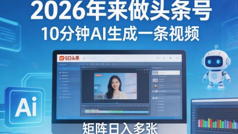 2026年来做头条号,10分钟AI生成一条视频,矩阵日入多张