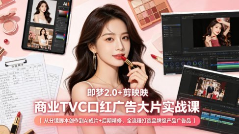 即梦2.0+剪映商业TVC口红广告大片实战课｜从分镜脚本创作到AI成片+后期精修，全流程打造品牌级产品广告