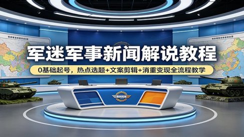 军迷军事新闻解说教程：0基础起号，热点选题+文案剪辑+消重变现全流程教学