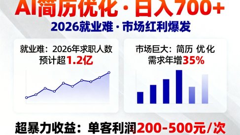 AI优化简历,日入700+,2026就业难,市场巨大,超暴力!