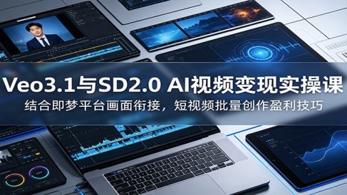 Veo3.1与SD2.0 AI视频变现实操课课：结合即梦平台画面衔接，短视频批量创作盈利技巧