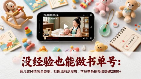 没经验也能做书单号：育儿古风情感全类型，抠图混剪到发布，学员单条视频收益破2000+