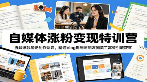 自媒体涨粉变现特训营：拆解爆款笔记创作诀窍，精通Vlog摄制与朋友圈美工高效引流获客